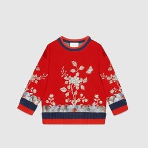 GUCCI Floral embroidered sweatshirt in red viscose Jersey